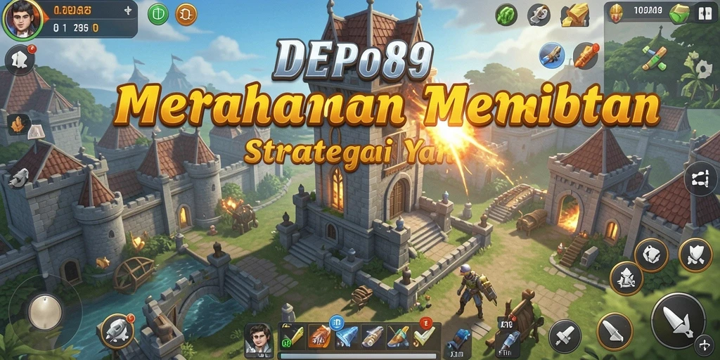 Screenshot permainan DEPO89 menampilkan strategi menara yang epik.