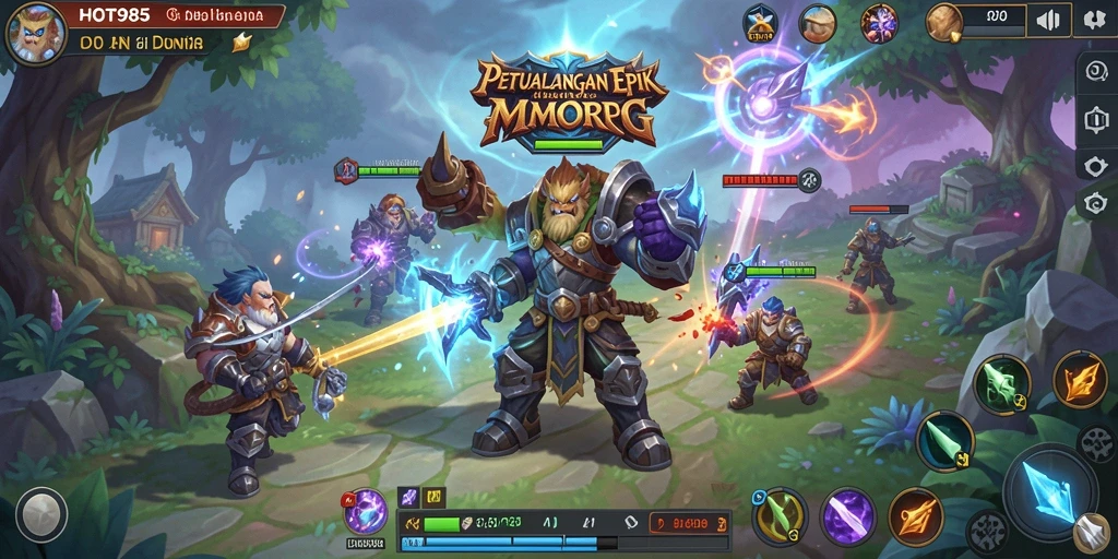 Screenshot menampilkan gameplay seru di dunia HOT985 MMORPG.