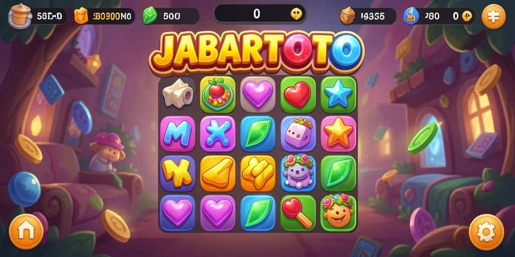 Tampilan gameplay seru dalam JABARTOTO, cocok untuk penggemar Match-3.