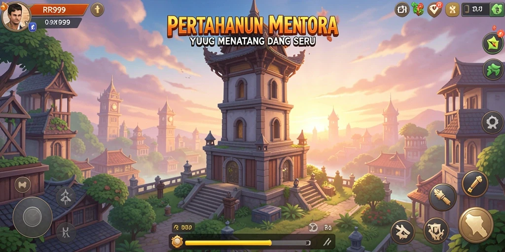 Tampilan gameplay menara pertahanan yang menegangkan di RR999.